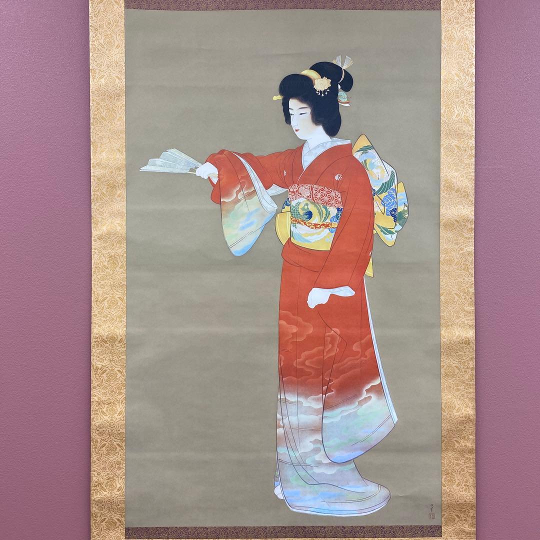 美品 掛け軸 大幅！ 上村松園筆「序の舞」美人画 浮世絵 年中掛け