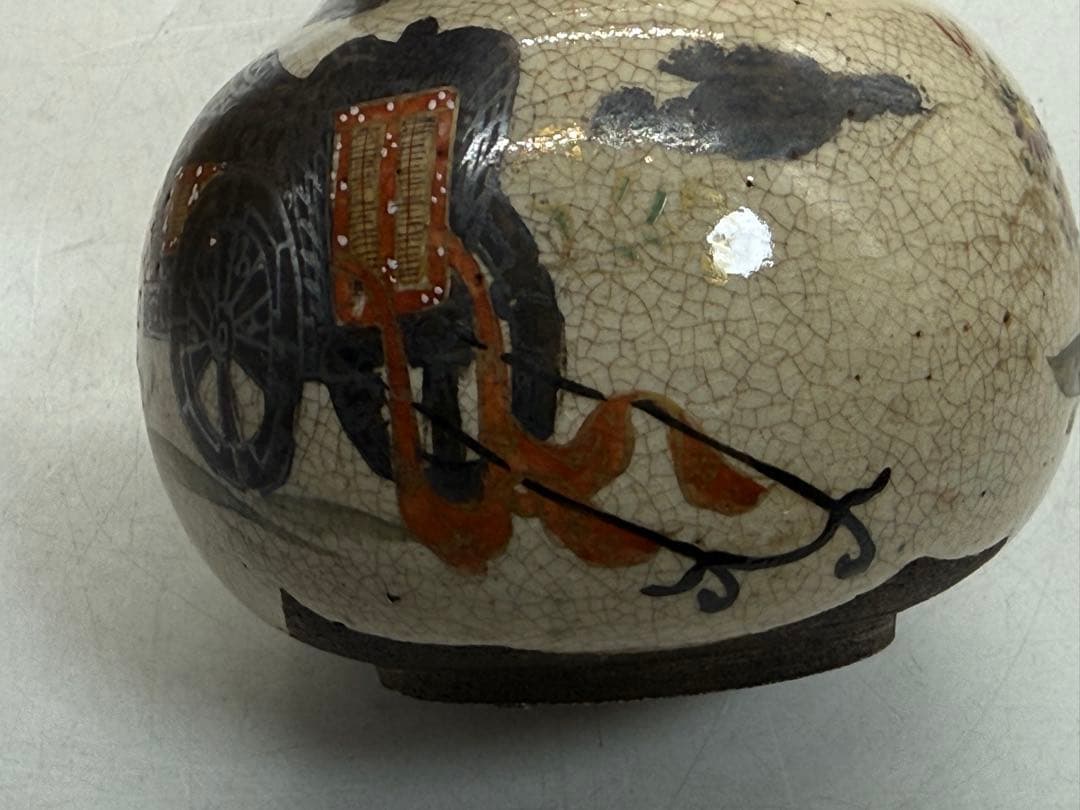 時代 仁清作 色絵金銀彩瓢箪型花車紋 共箱 茶道具 送料込み260122