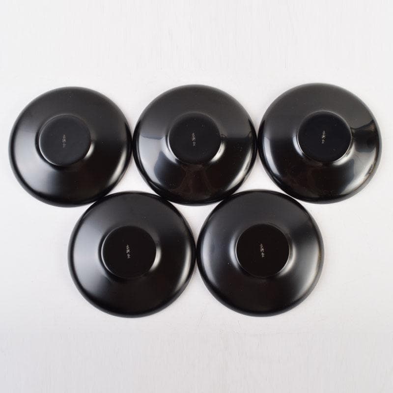 輪島塗　大向高洲堂　黒漆　飛松沈金　銘々皿　五客　箱付　N　9006