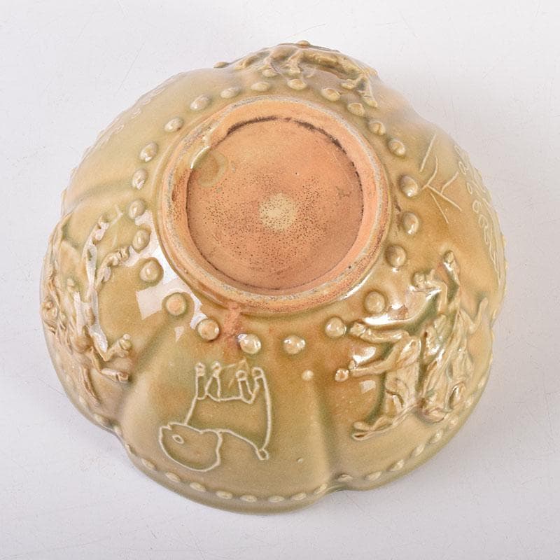 中国 唐 越州窯 青磁 葵花形貼花 茶碗 輪花碗 時代箱