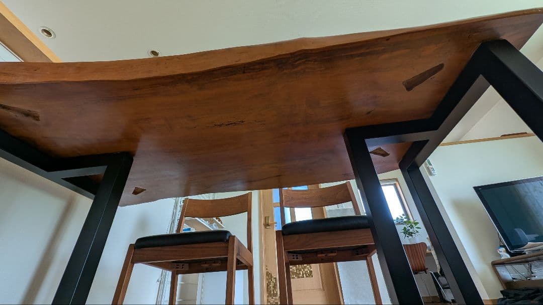 カミオ様限定　美品　欅　ケヤキ　一枚板ダイニングテーブル152x88x7　座卓脚