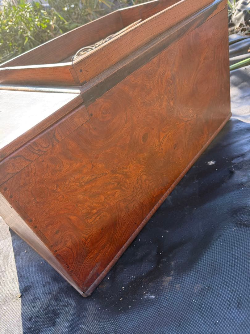 昭和初期 関東長火鉢 欅玉杢 木製 古民具 引き出し付 灰床 五徳 灰匙