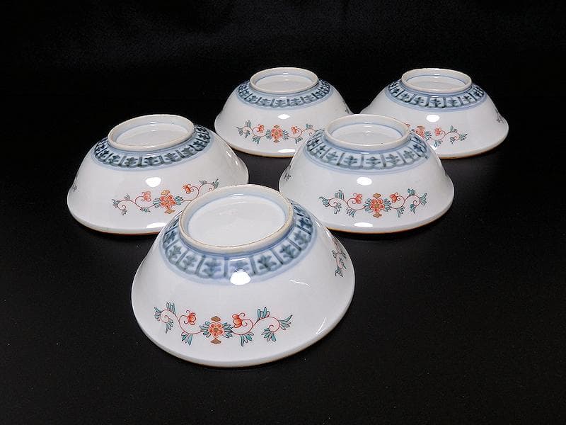 古伊万里 金襴手 波兎に花の図 膾皿 春寒鉢 5客