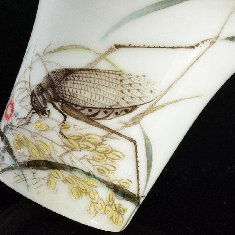 中国 景徳鎮 粉彩 蟋蟀文 酒杯 一對 M R4791