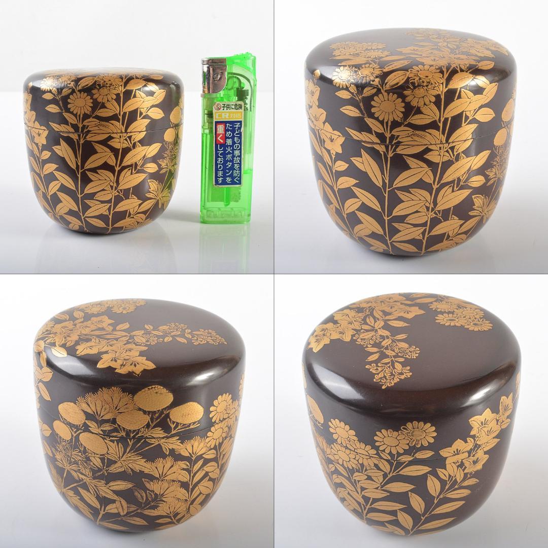 茶道具　漆塗　時代秋草蒔絵　棗　時代箱　M　R6284