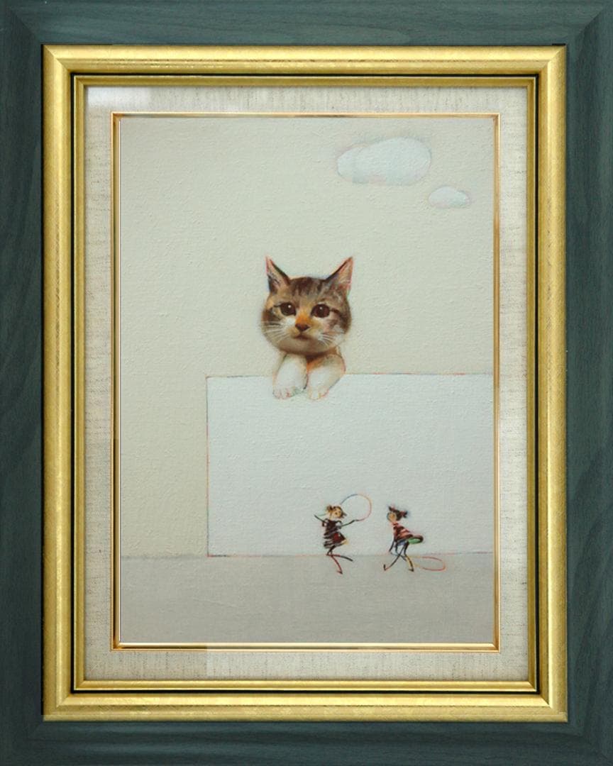 油絵 菅家令子 絵 絵画 インテリア 額付(黒) F4-091218 子猫女の子