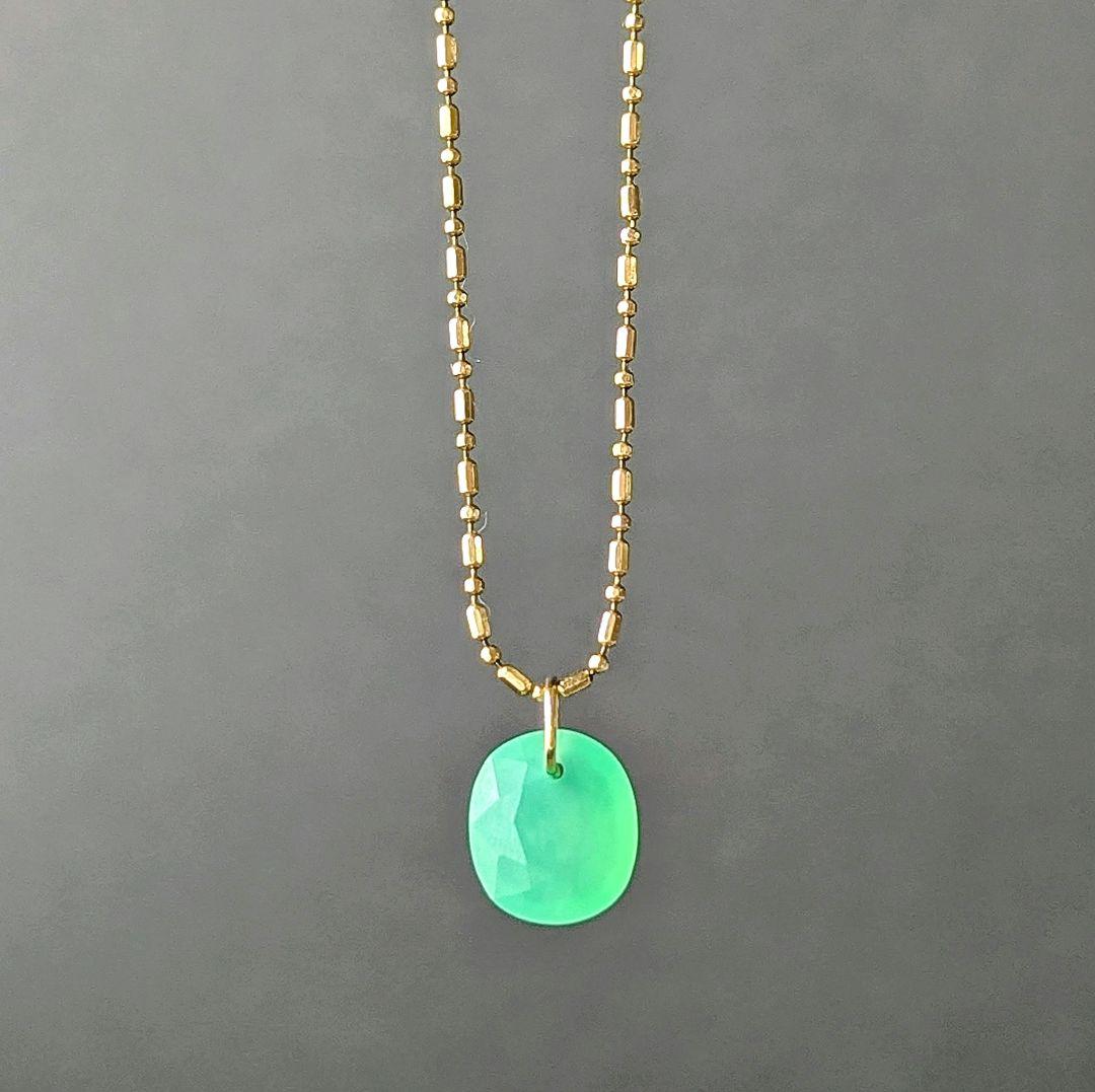 ♢miyumiyu♢K18 大粒アクアマリン + クリソプレーズ チャ―ム