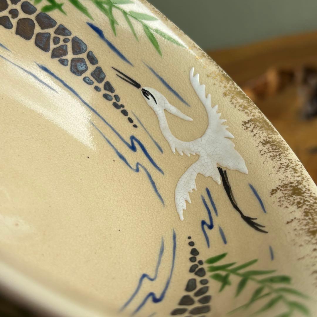 仁清写 芦に鷺」平茶碗 高台寺窯 陶楽 抹茶碗 茶道具 共箱 美術品