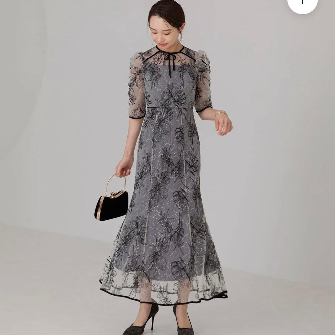 leja 花柄リボンパフスリーブマーメイドワンピースドレス Mサイズ