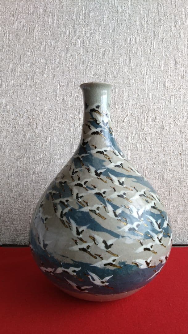 平安麦波　山本雄次　麦波　京焼　清水焼　花瓶　花器　鶴