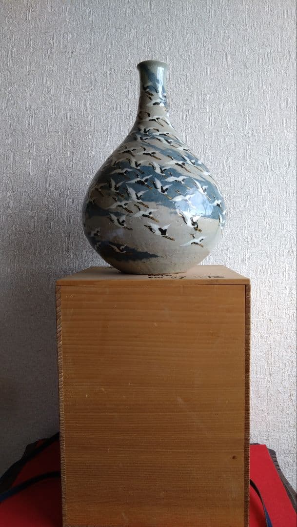 平安麦波　山本雄次　麦波　京焼　清水焼　花瓶　花器　鶴