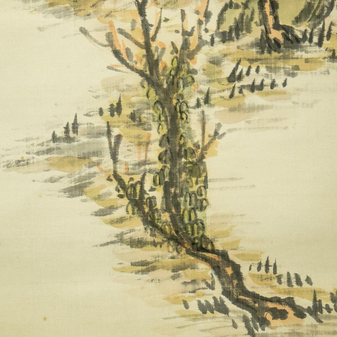 掛軸-1699　清水寺　大西良慶　山水画賛　絹本　松本大圓識箱