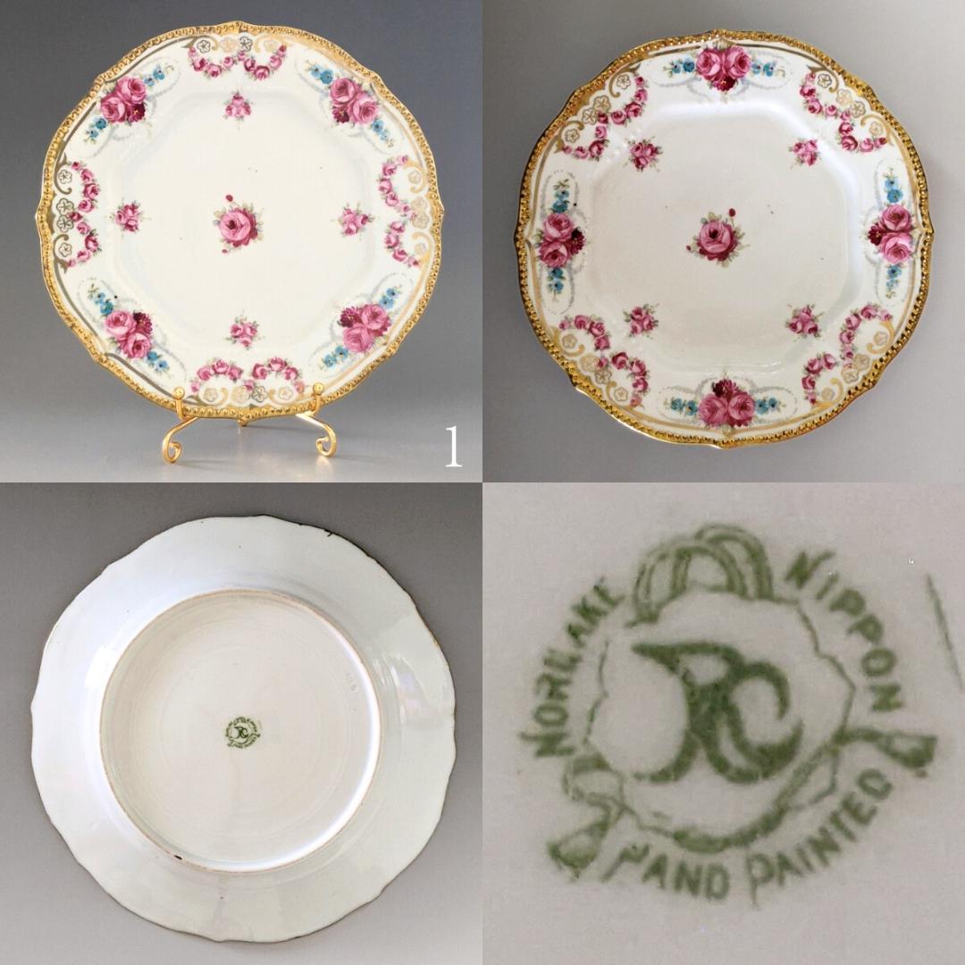 オールドノリタケ アールヌーボー様式 高級金盛上薔薇図紋６枚プレートセットその1