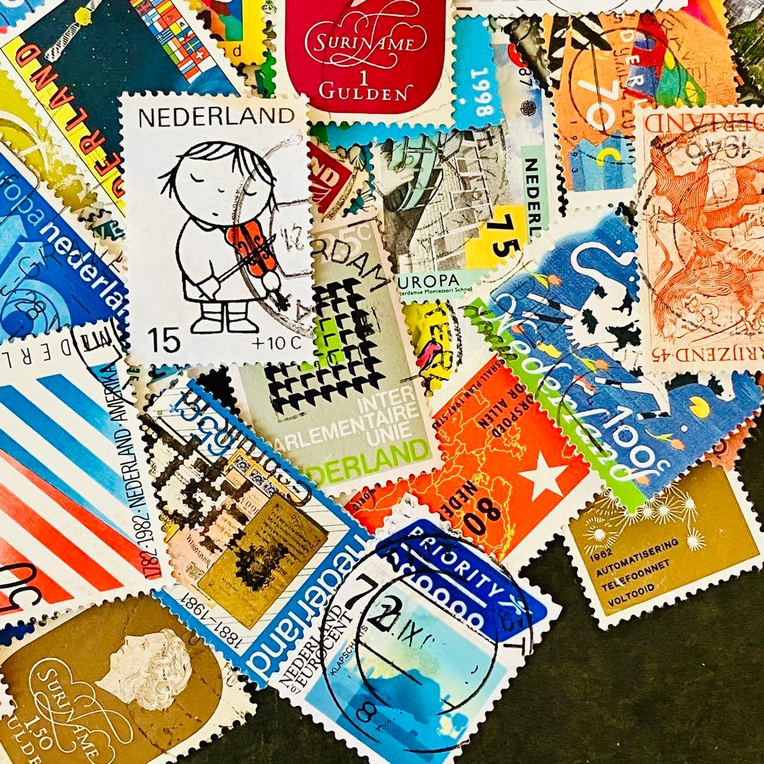 海外 外国切手 オランダ 消印有 100枚セット ヴィンテージ - メルカリ