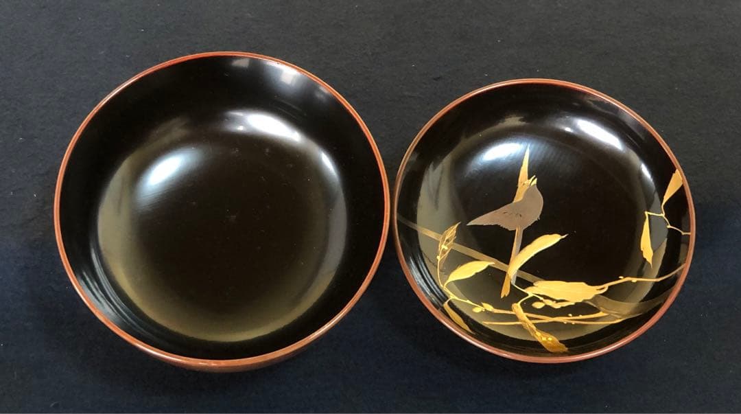 《R》懐石 絵変り鳥蒔絵 雑煮椀10客 木製漆器 木箱　260109き2