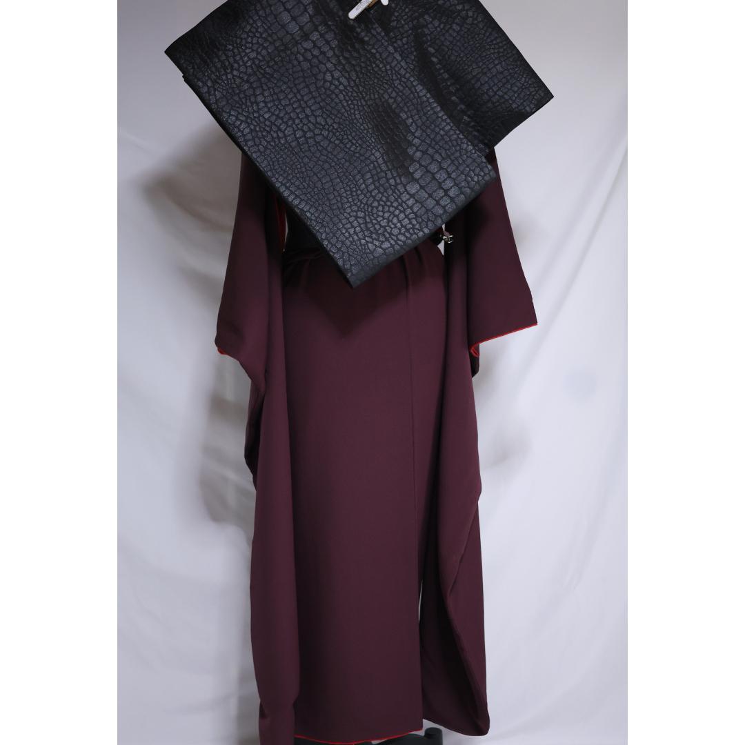 【美品】無地振袖3点セット ◆トールサイズ170.5cmエンジRa58