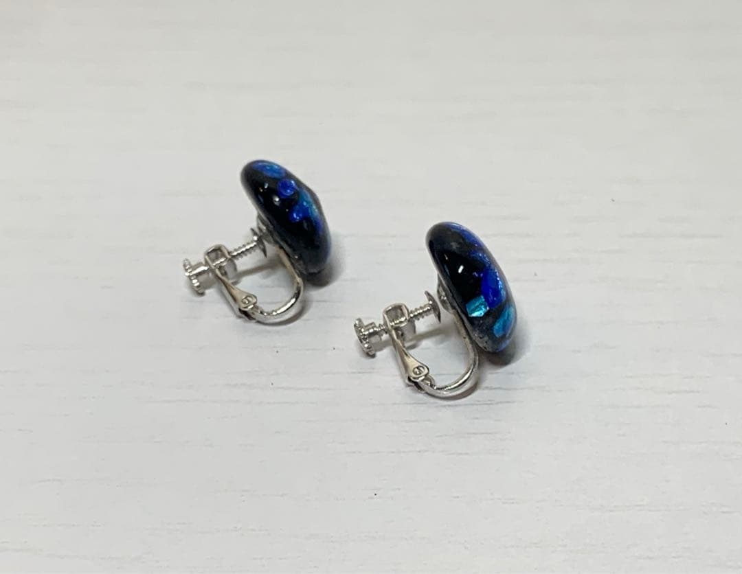 ホタルガラス】伝統工芸品 イヤリング｜ブルー｜ガラス直径2cm 美術品