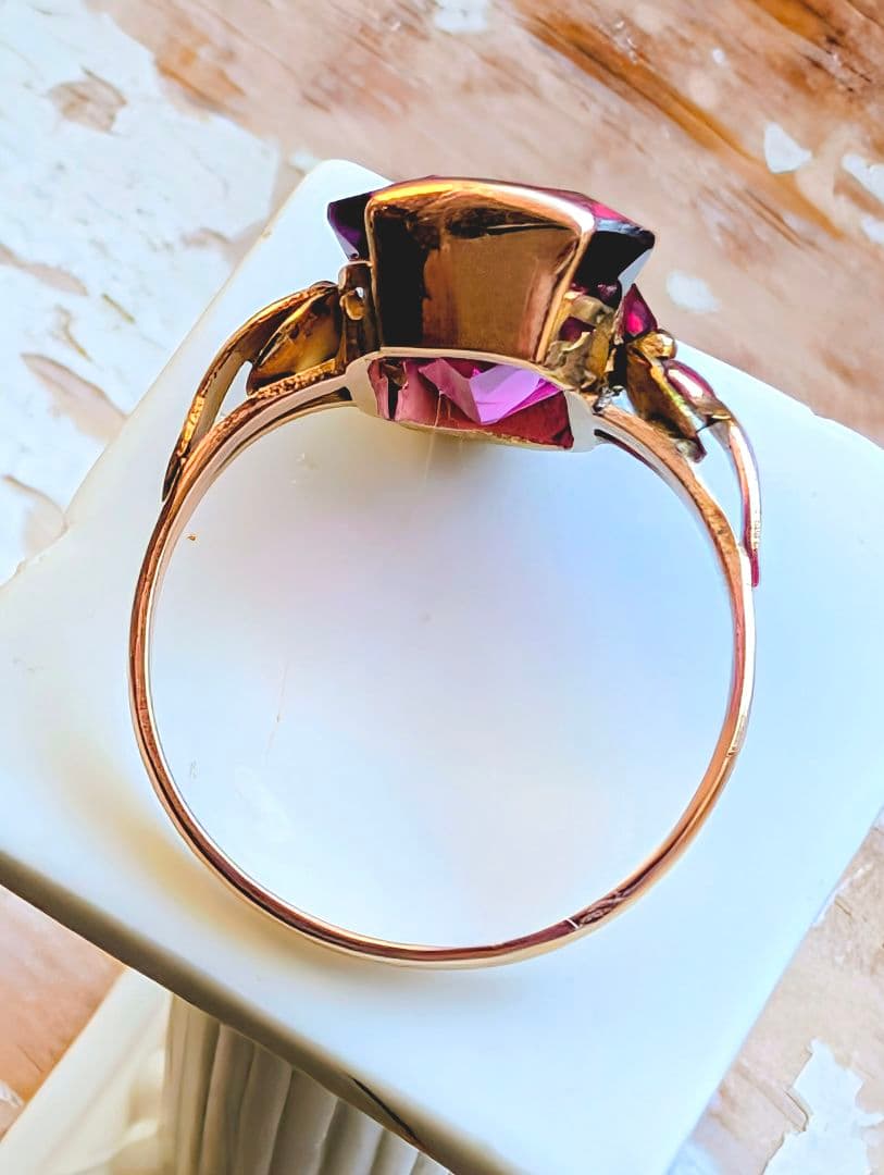 け*い様 レアカット✨️K18 昭和ヴィンテージ 合成サファイアリング 10号