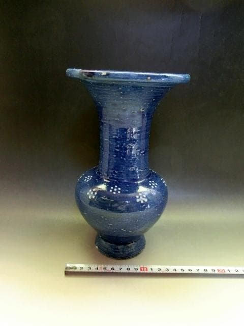 花瓶■青釉七点花文口広瓶 古い花器 花生け 染付 古玩 唐物 時代物 骨董品■ 花瓶□青釉七点花文口広瓶 古い花器 花生け 染付