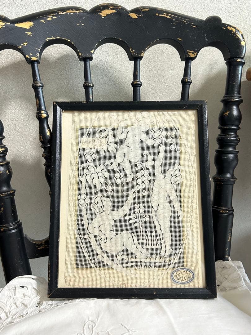 アンティークレース　フィレレース　アンティークフレーム入り 天使　angel アンティークレースフィレレースアンティークフレーム入り 天使angel