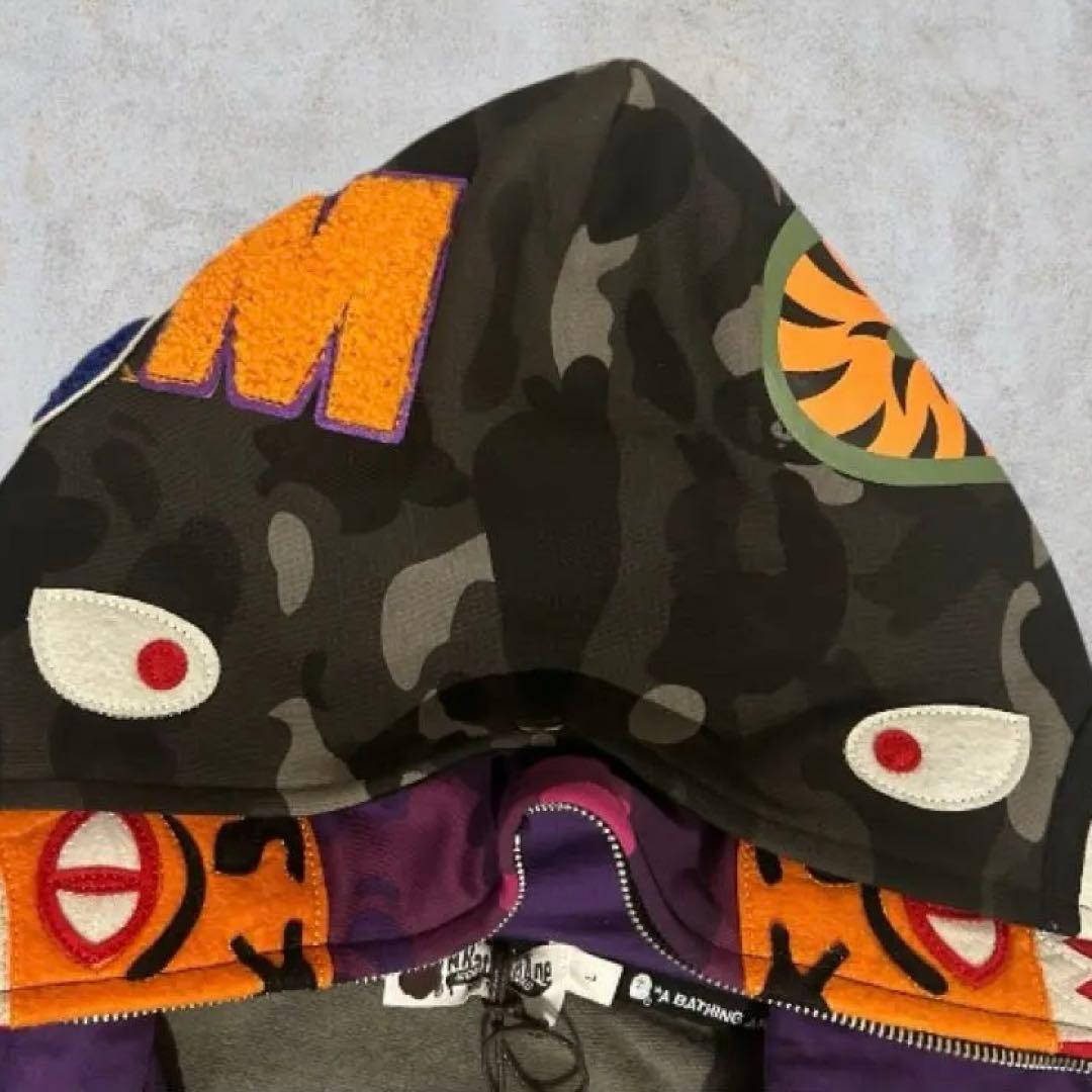 希少A BATHING APE エイプ シャーク ダブルフード パーカー L