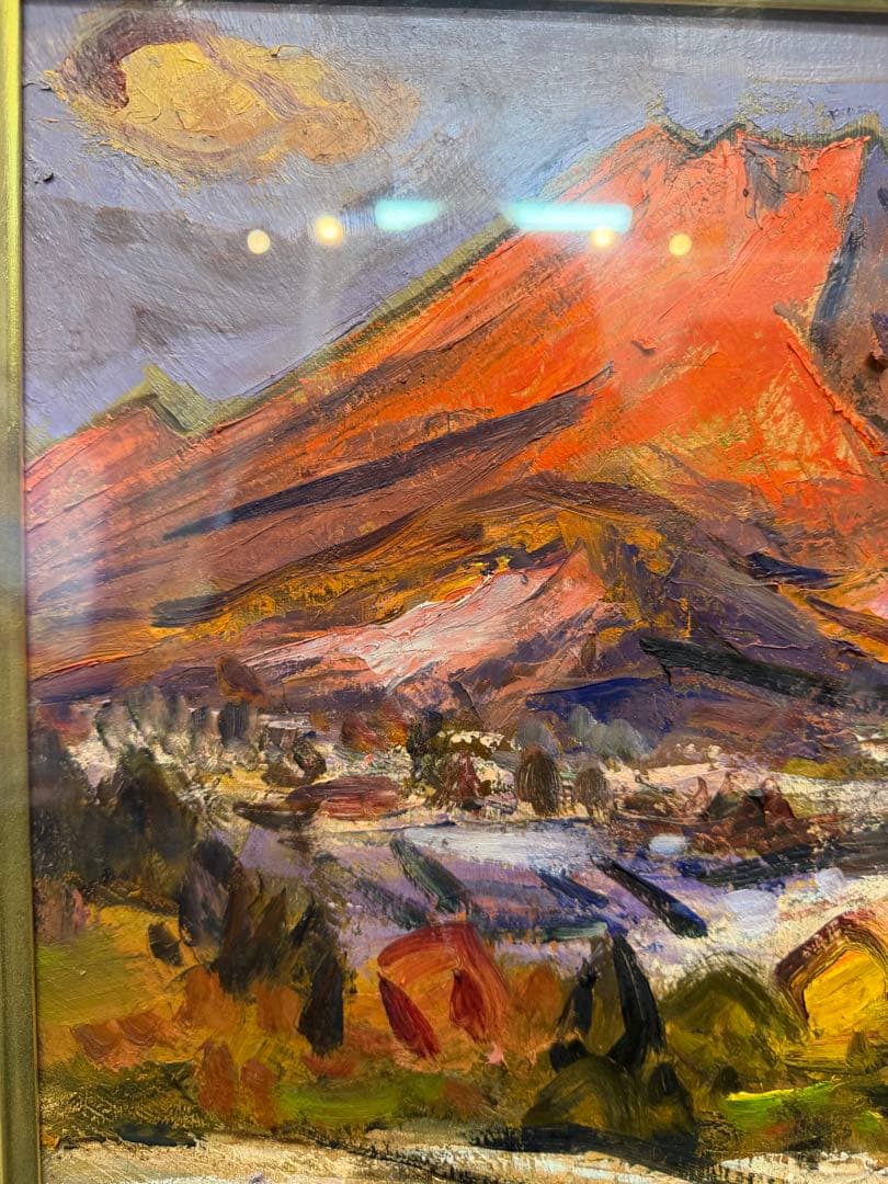 坂本唯市 赤富士 油絵 絵画 インテリア 風景画