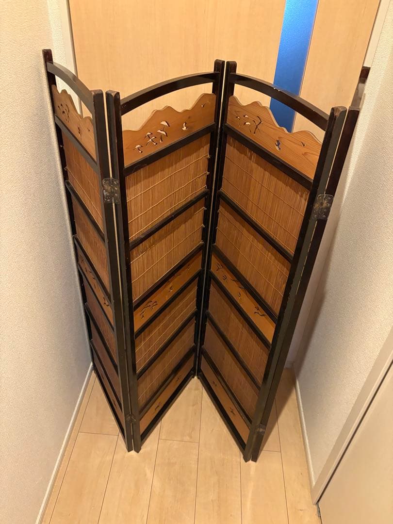 ビンテージ 竹簾屏風 すだれ 衝立 透かし彫り パーテーション 間仕切り