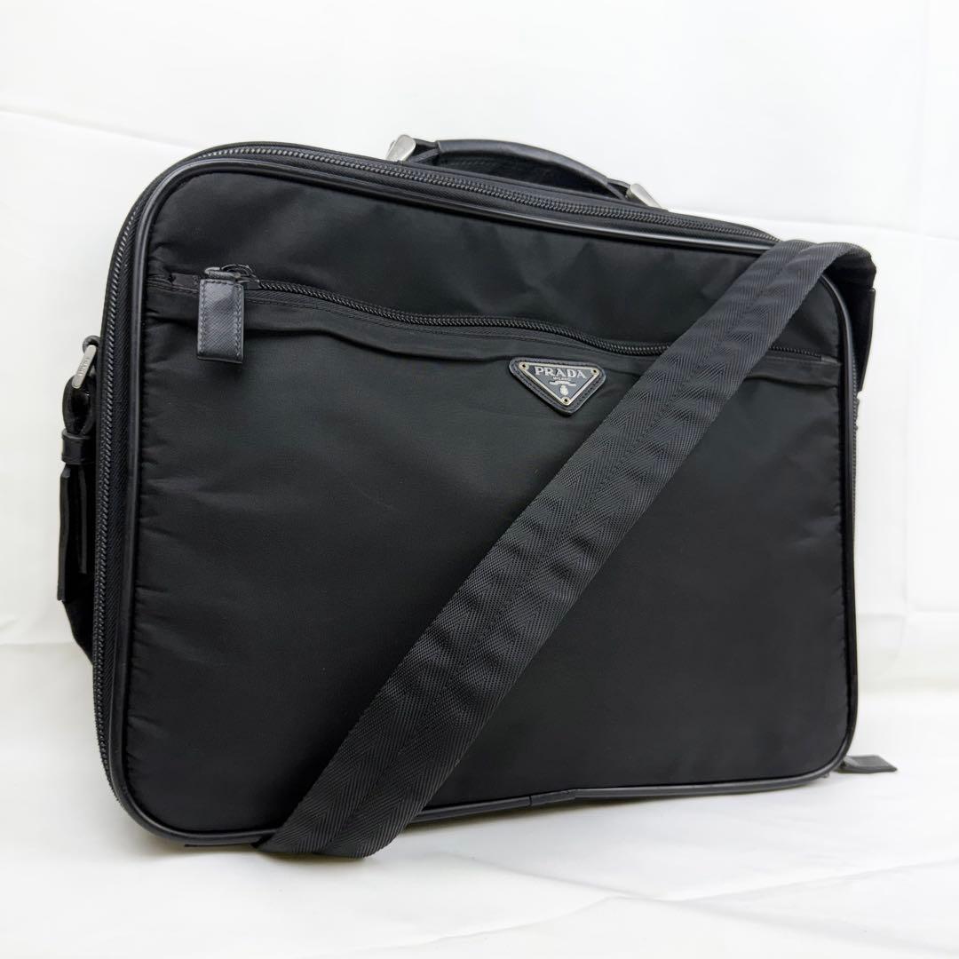 PRADA ビジネスバッグ 2way テスートナイロン レザー 三角ロゴ 黒