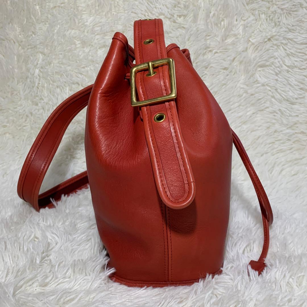 オールドコーチ ショルダーバッグ 9952 巾着型 レッド レザー 本革