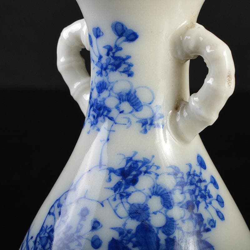 瀬戸焼　古瀬戸　染付　花蝶文　双耳瓶　H　R7183