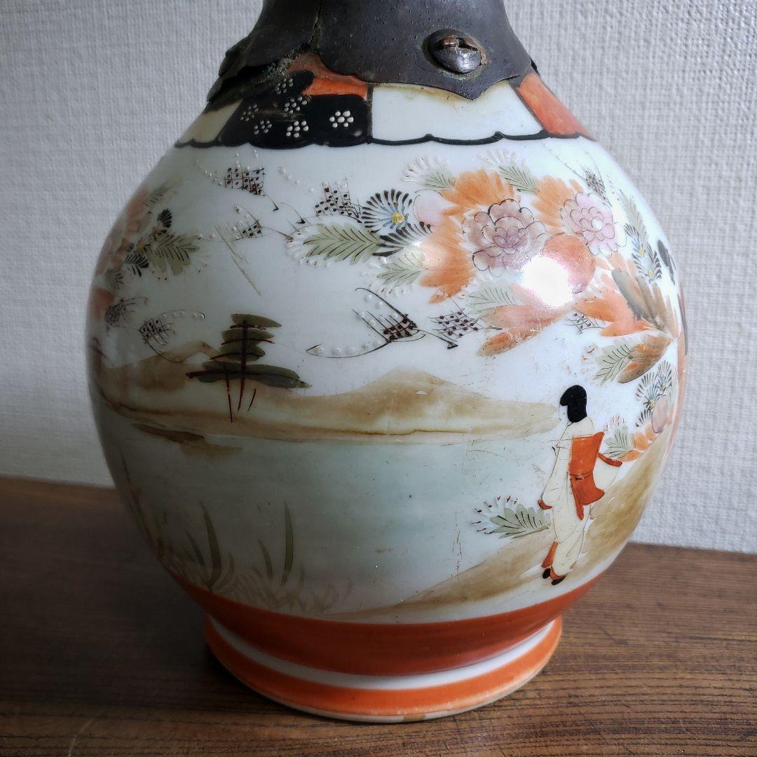 花瓶里帰り銅板九谷花器九谷赤絵人物図花瓶明治時代