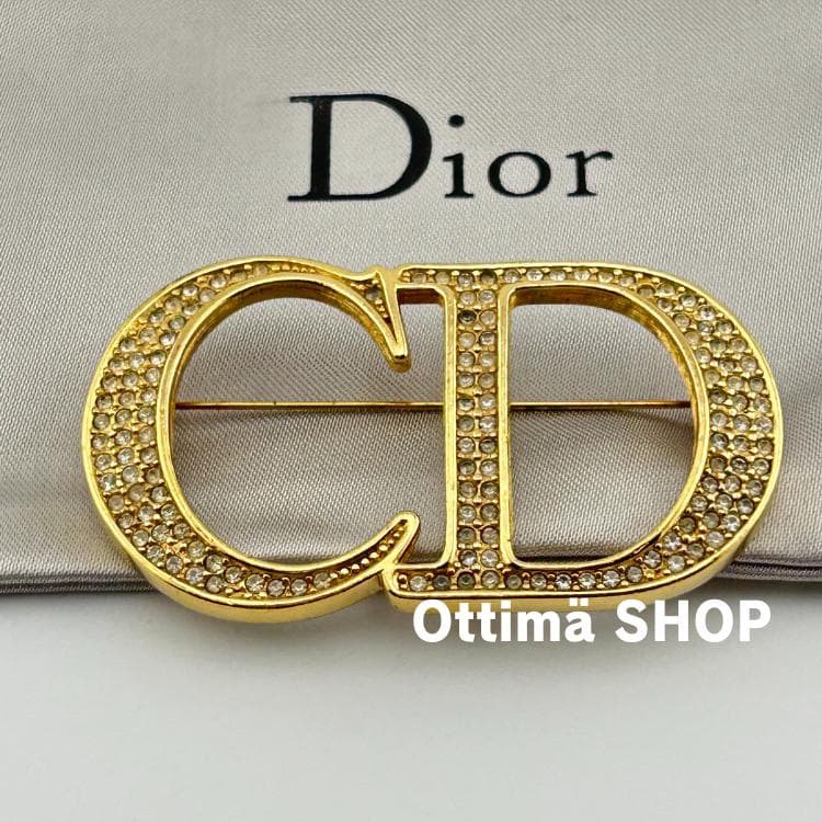 Christian Dior ディオール CDロゴ ラインストーン ブローチ 極美品✨ ディオール ピンブローチ CDロゴ ラインストーン ゴールド 箱