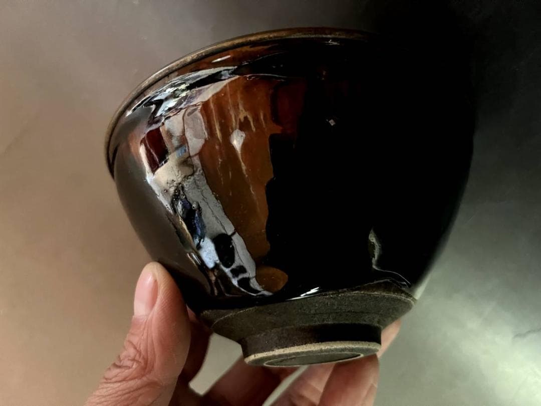 茶碗□黒定陶 天目茶碗 宗 黒釉定磁 建盛天目 仕
