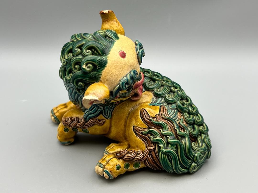 両獅子　置物　智盧　陶光　林智信　交趾焼　陶磁器　台湾交趾