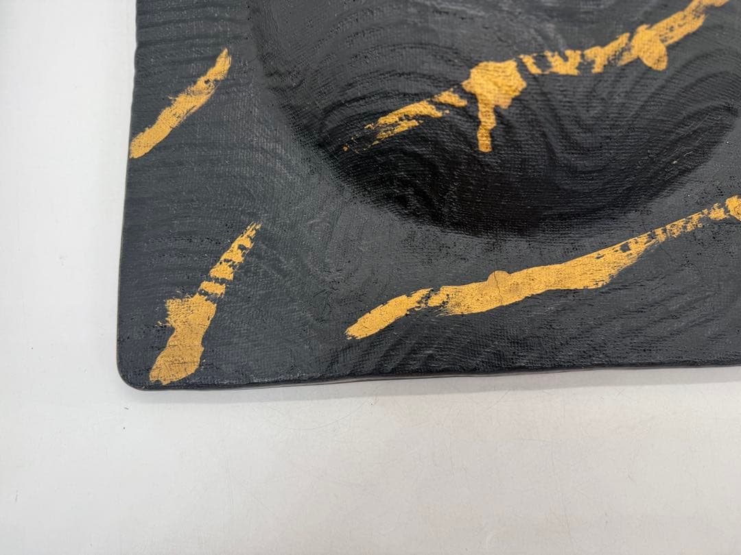 坂田甚内作 ガラス金彩波紋四方皿 名人作 送料込み250606 坂田甚内作