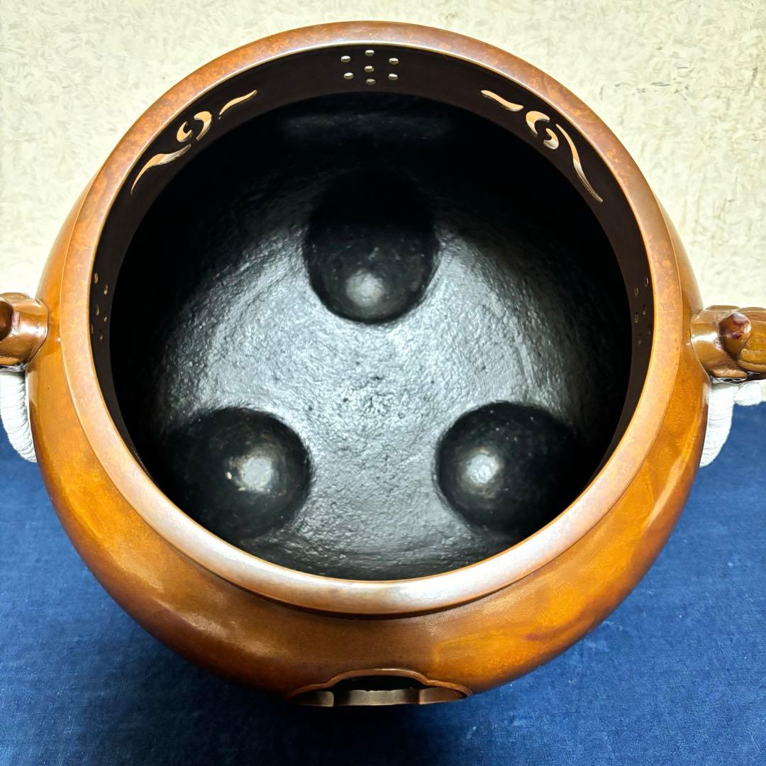 未使用/斑地紋焼色/風炉/茶釜/電熱器/金森紹栄造/唐銅鬼面風炉/電熱器