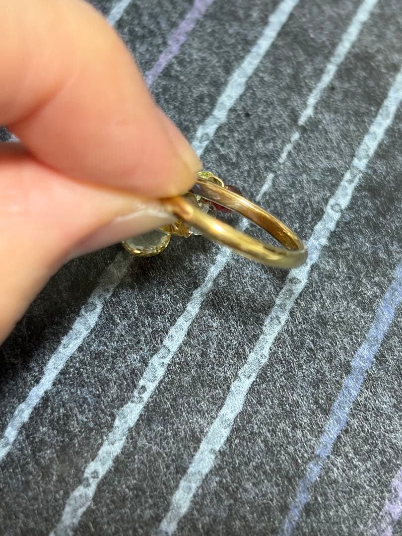 ⭐️K14イエローゴールドリング 天然石チャーム付き