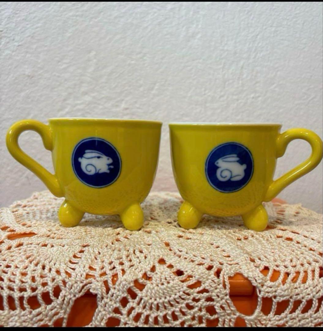 深川製磁 カップ黄色うさぎ 深川製磁 黄地うさぎ マグカップ 5客｜