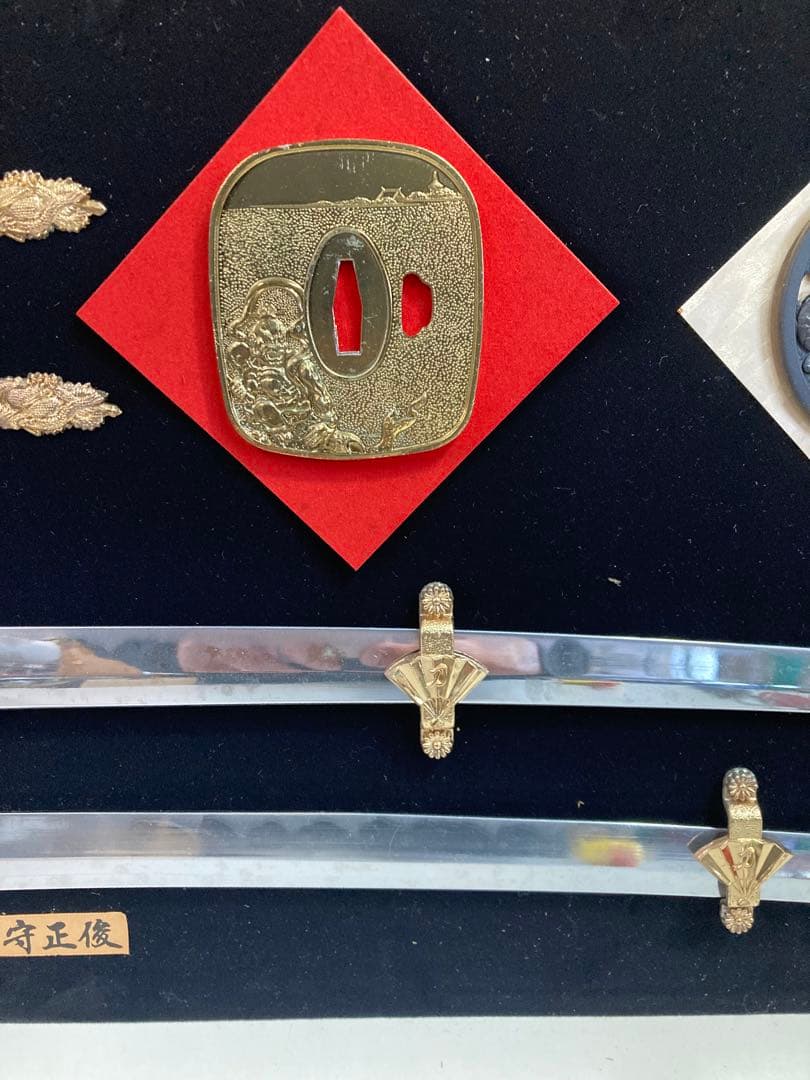 越中守正俊 刀 模造刀 鍔 レプリカ 額 刀剣額 額装 アンティーク インテリア