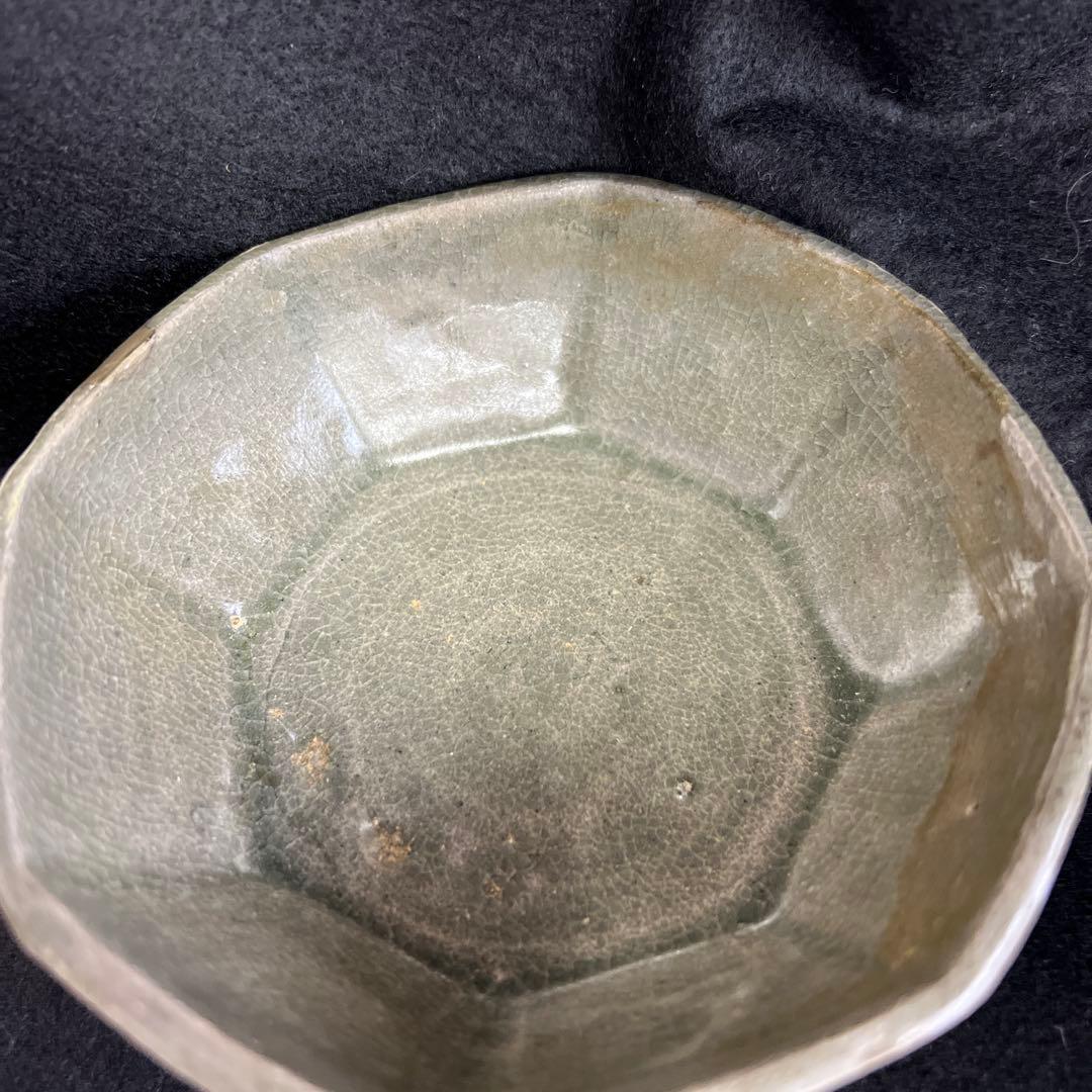 16世紀 高麗青磁 上手白泥象嵌八角鉢4客 幅約11.5㎝