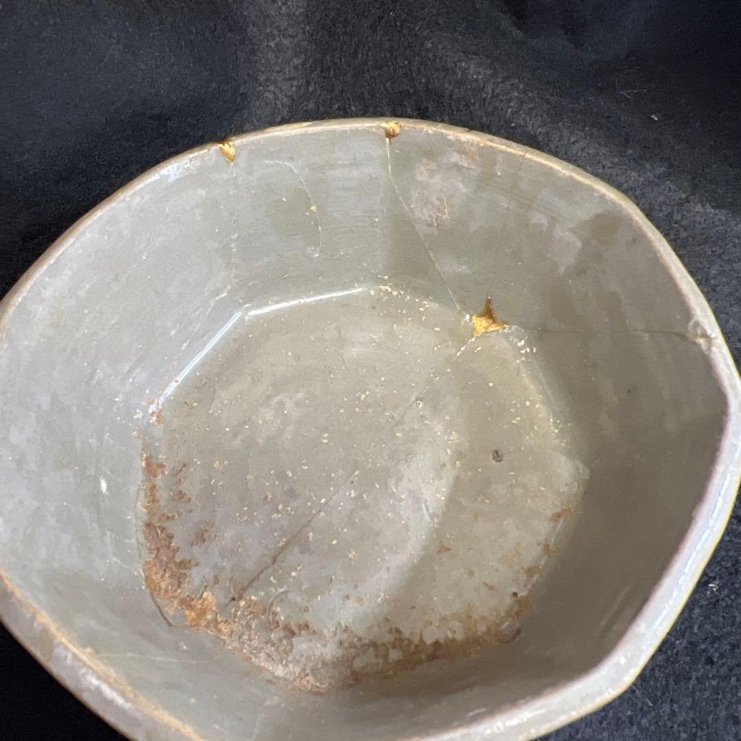 16世紀 高麗青磁 上手白泥象嵌八角鉢4客 幅約11.5㎝東Y7-1224☆2F