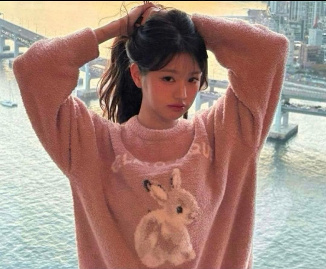 新品ジェラートピケラビットジャガードプルオーバー&ロングパンツ　上下　ピンク