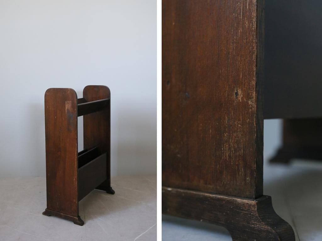 英国アンティーク木製マガジンラック/本立て/雑誌収納/本棚/新聞(83-23)