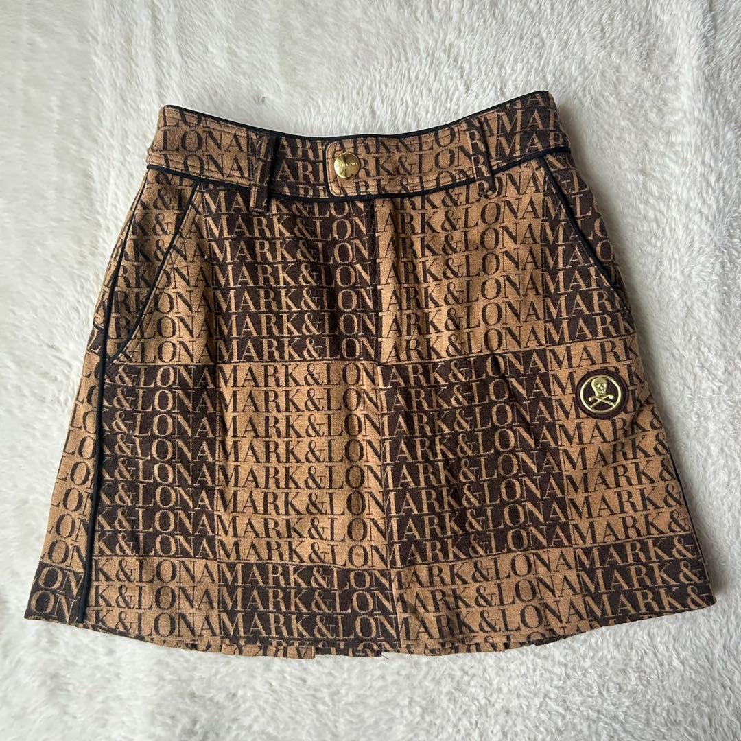 希少✨マークアンドロナ プリーツ スカート インナー付 総柄 金ボタン 近年