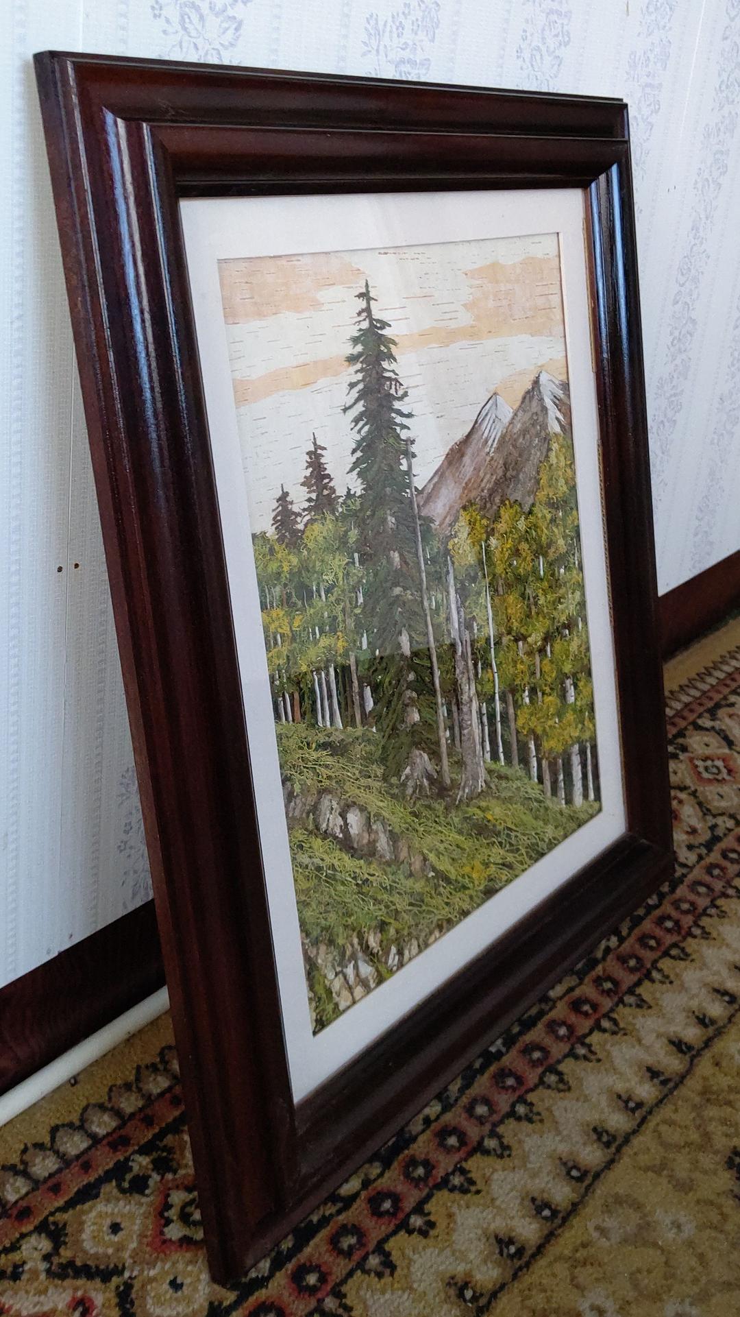 樹皮絵画☆北海道☆F6 全国伝統工芸展入選作品☆アート インテリア 額縁 絵画