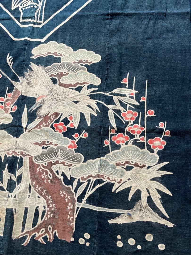 古布　木綿　藍染め　厚地希少な筒描き