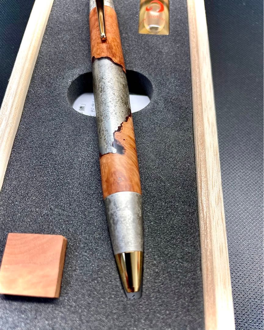 お値下げ中】野原工芸侘寂ブライヤー 斑紋純銀色・斑紋金具ボールペン