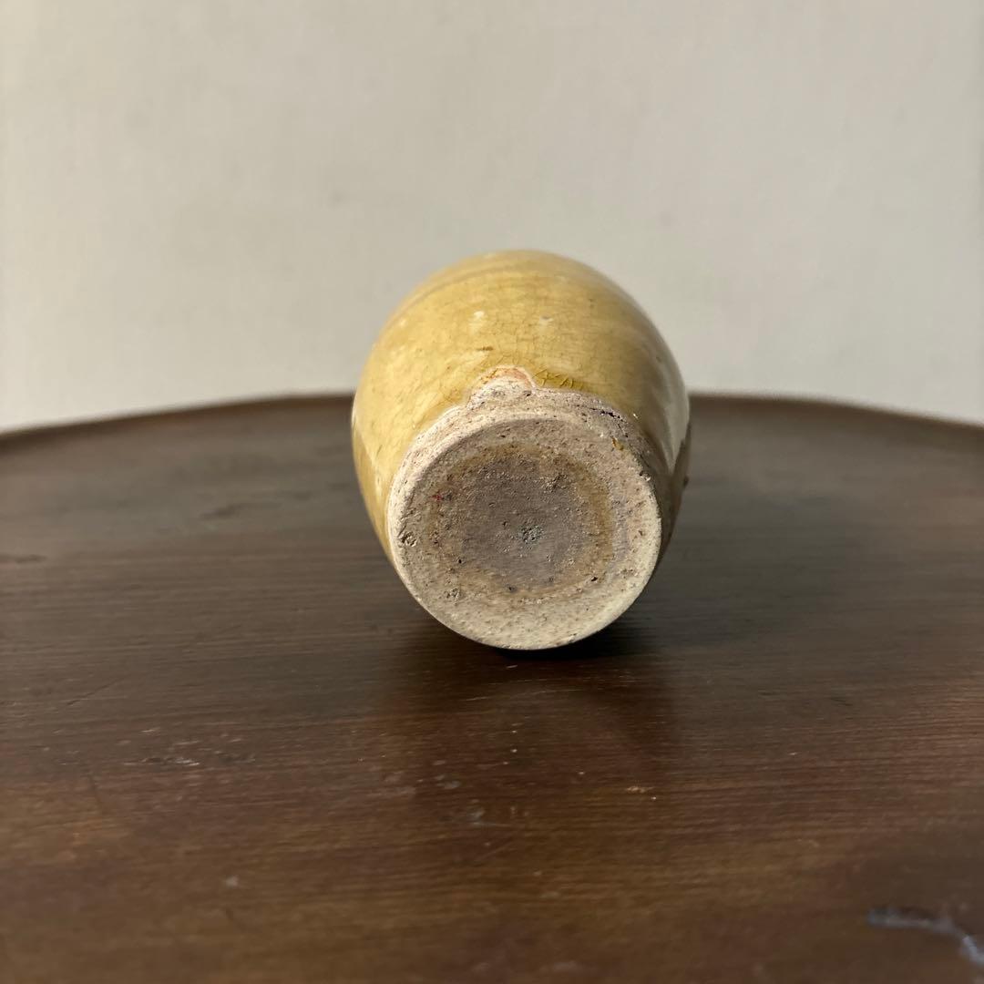 古い瀬戸小徳利　江戸明治　黄瀬戸　美濃　花器　酒器　アンティーク　古道具　検李朝