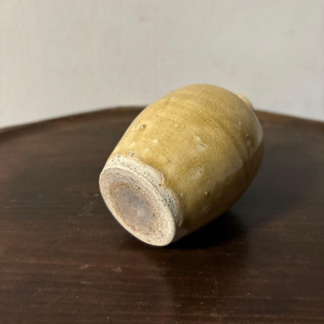 古い瀬戸小徳利　江戸明治　黄瀬戸　美濃　花器　酒器　アンティーク　古道具　検李朝