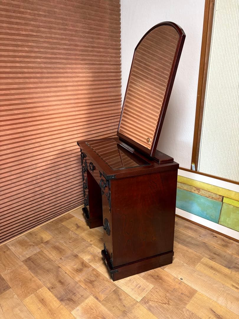 遠野民芸 欅 漆塗 南部鉄 鏡台 ドレッサー 検）岩谷堂